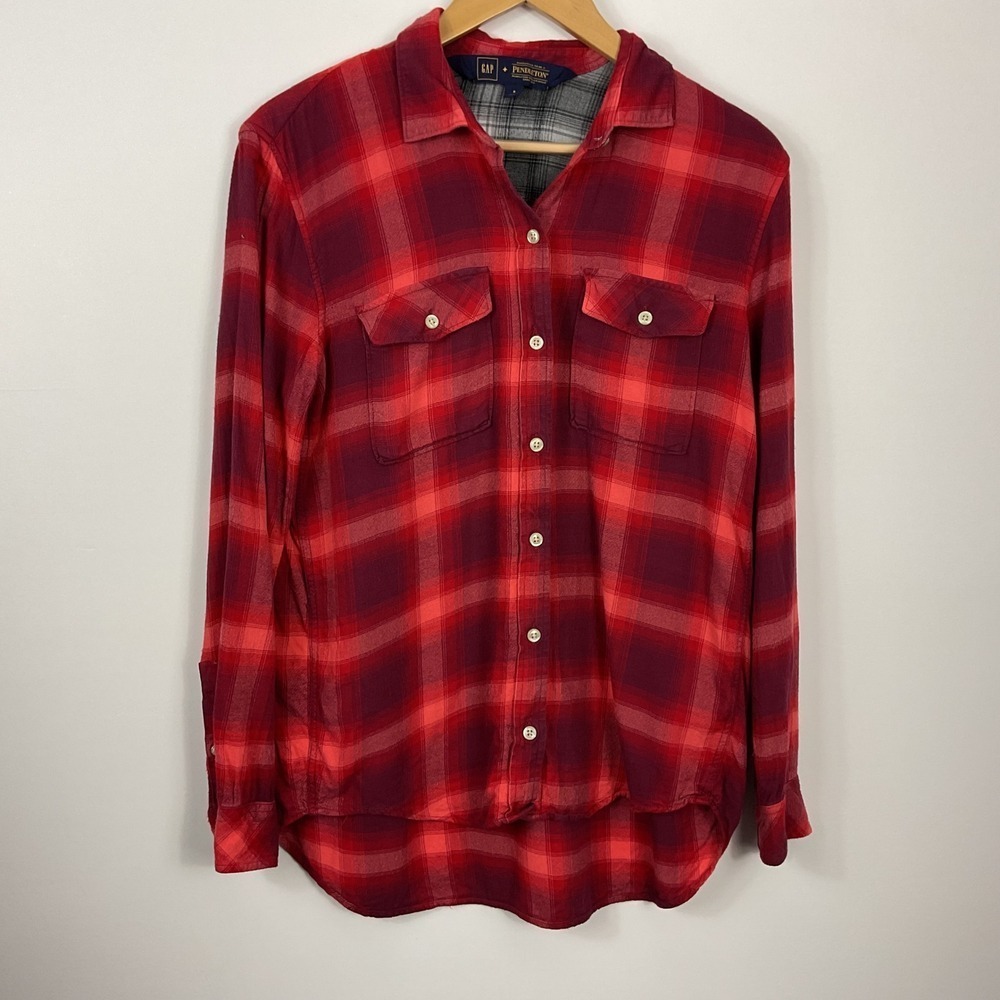 GAP Pendleton‎ Boyfriend Long Sleeve Button Up Shirt Women Size S Red Plaid